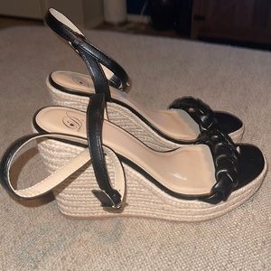 DBrand Shoes Black Braided Open Toe Platform Slingback Wedge Ankle Strap - Sz 10